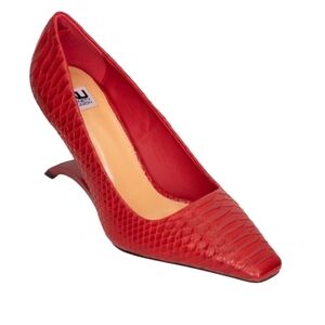 Sizes10-12 Red Classy Comfy Stulish Sculptural Heel Pump Leather Shoes